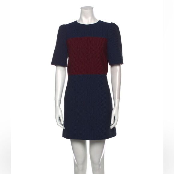 Jill Stuart Blue and Red Colorblock Pattern Waffle Shift Mini Dress Sz 8 - Picture 1 of 12
